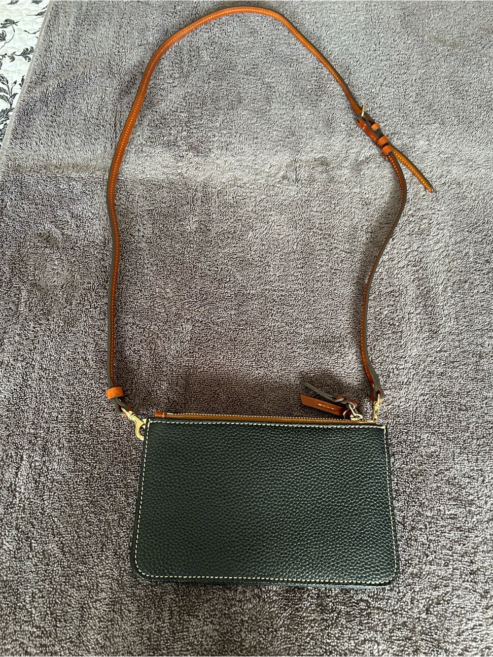 Dooney & Bourke Dark Green Pebble Leather Crossbody with Tan Trim - Picture 2 of 3